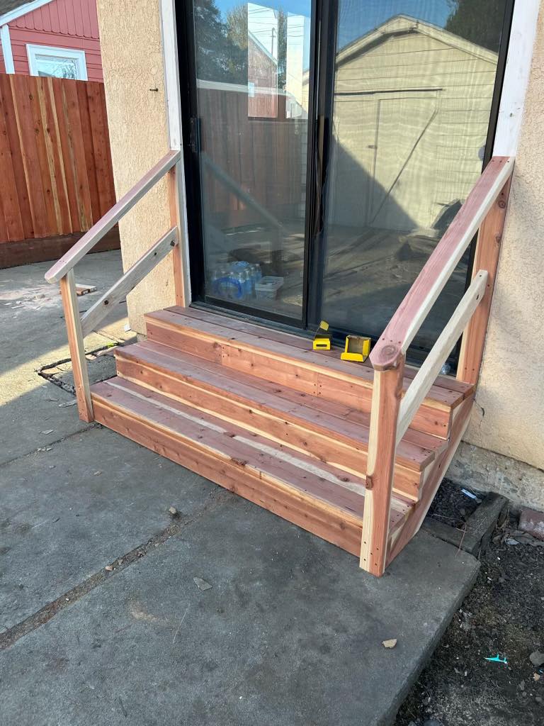 Finished exterior steps and rails